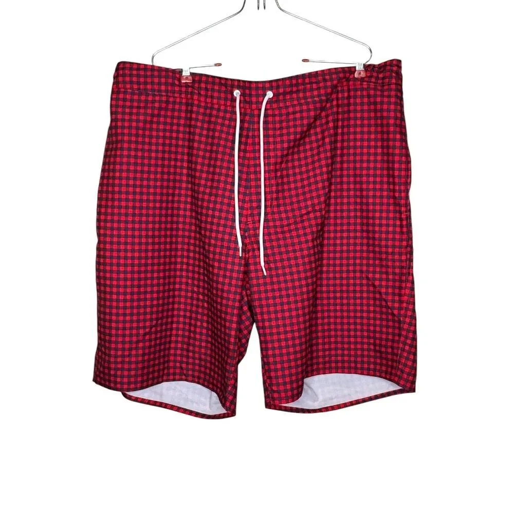 St. John's Bay Men Shorts Checkered Elastic Waist Drawstring‎ Gingham Red XL NWT